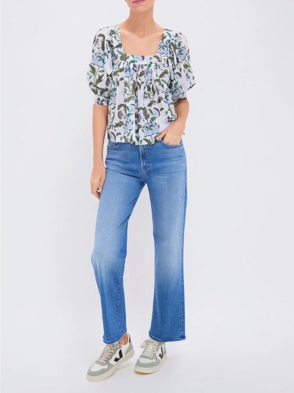 MOTHER The Rambler Zip Flood  in read between the lines Blue Denim Jeans